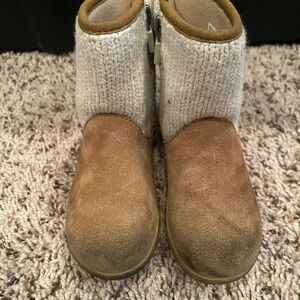 UGG Brown and Cream Knit Suede Boots